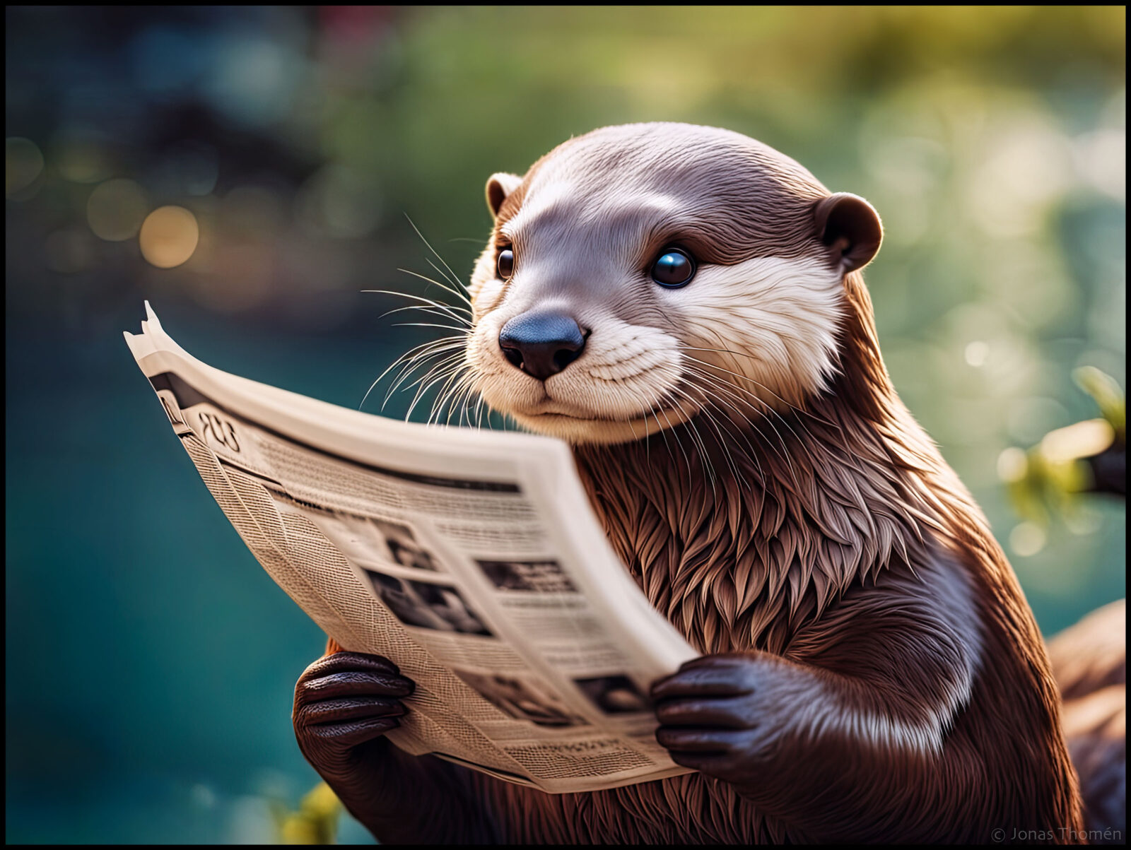 Utter läser tidning (Otter reads the paper)